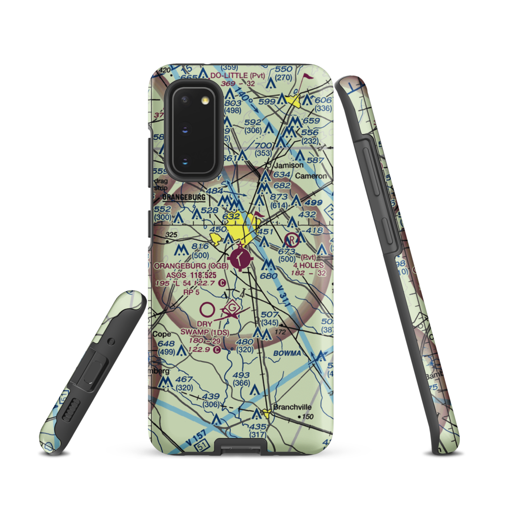 Orangeburg Municipal Airport (OGB) VFR Sectional Samsung Phone Case Samsung Galaxy S20 model shown