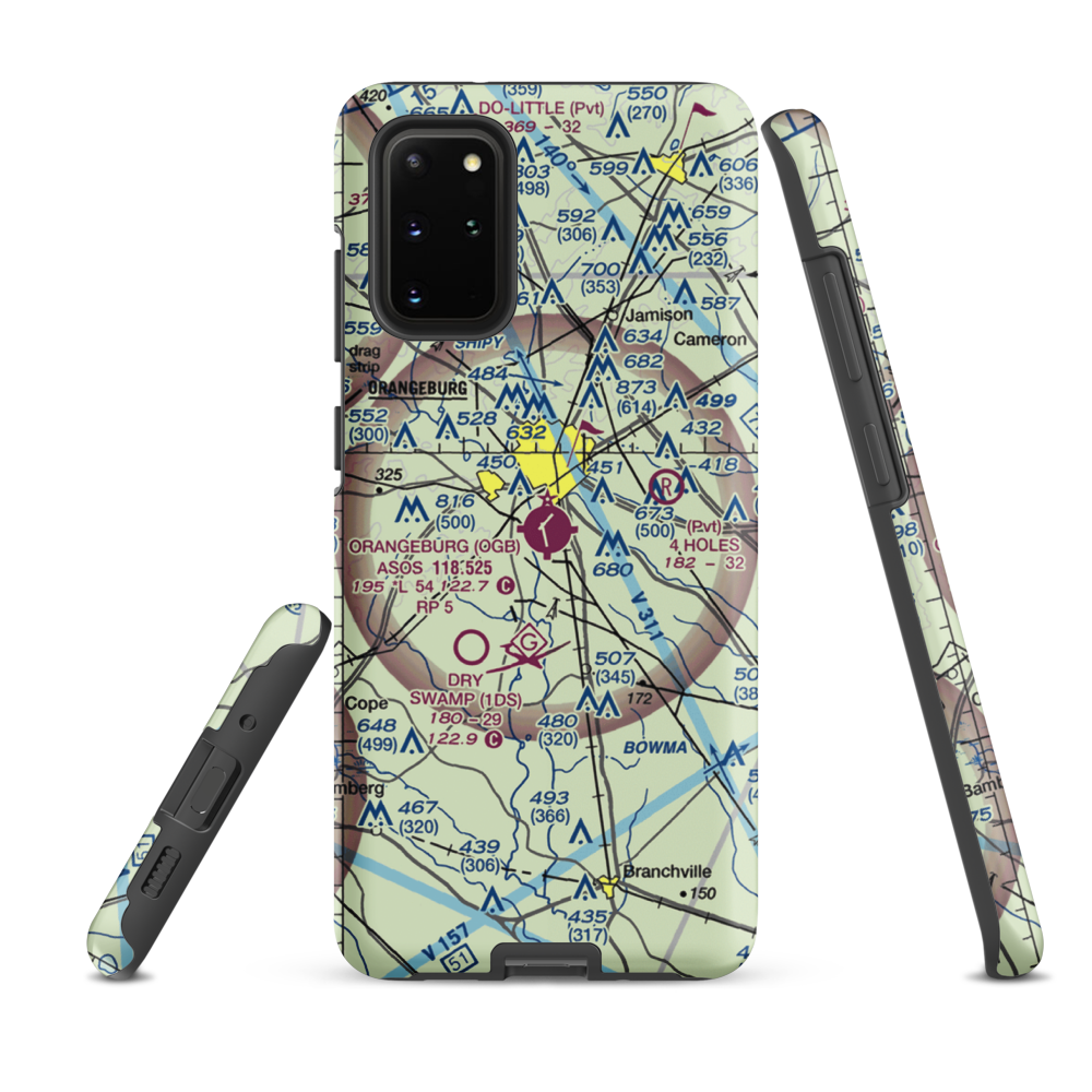 Orangeburg Municipal Airport (OGB) VFR Sectional Samsung Phone Case Samsung Galaxy S20 Plus model shown