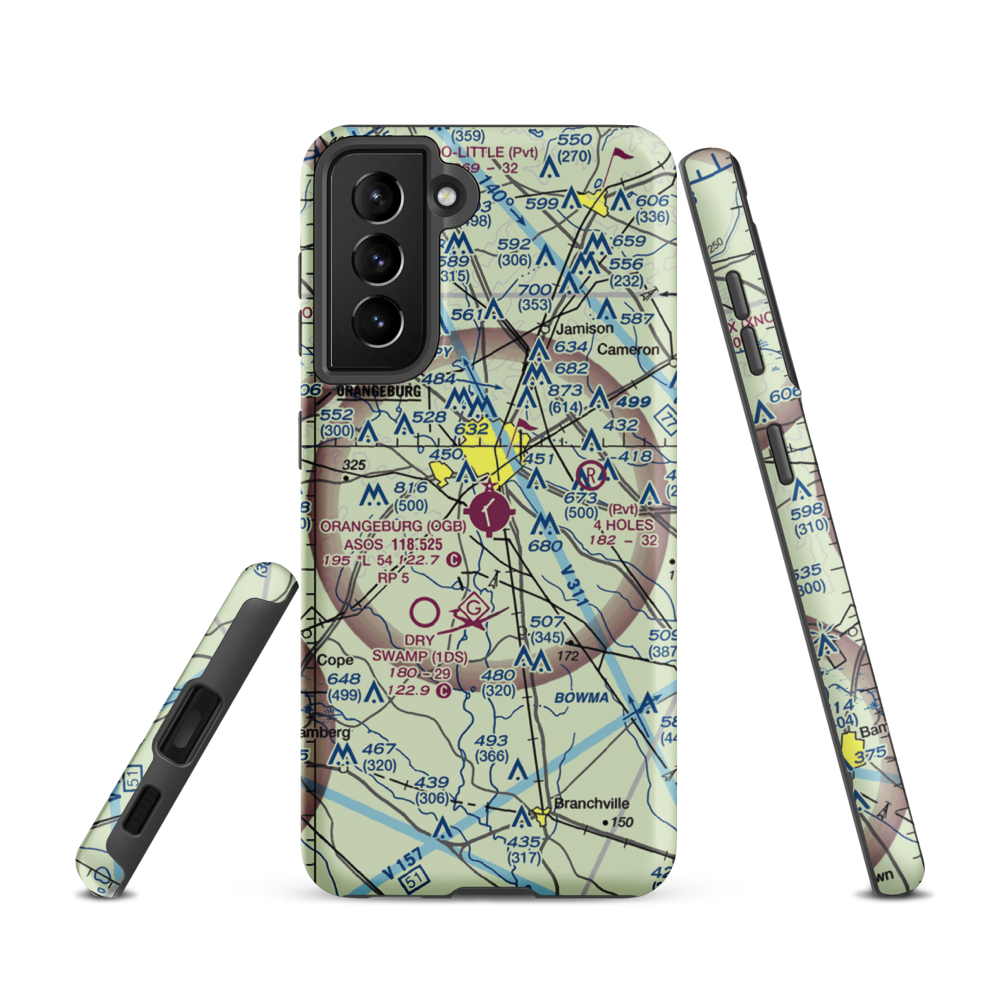 Orangeburg Municipal Airport (OGB) VFR Sectional Samsung Phone Case Samsung Galaxy S21 model shown