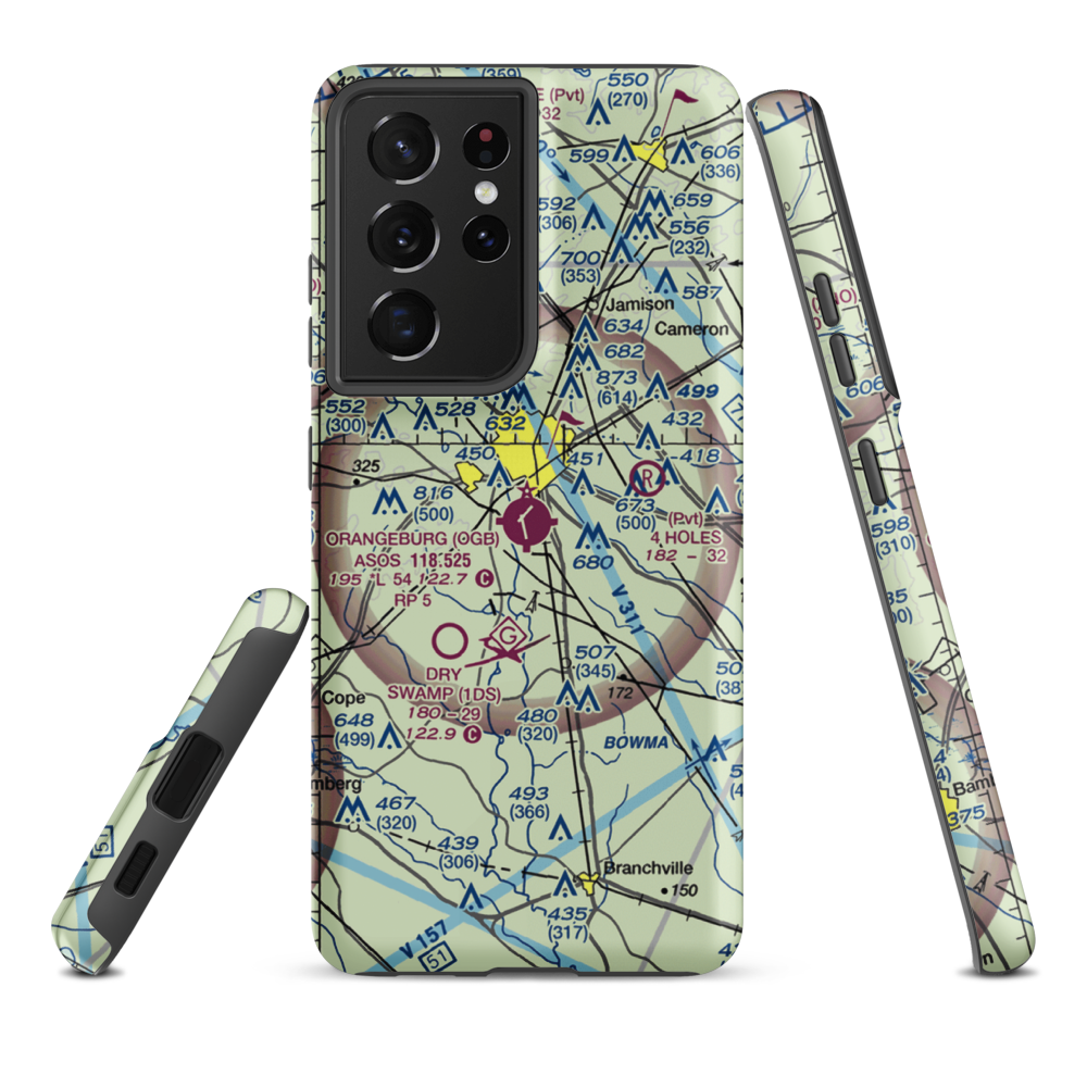 Orangeburg Municipal Airport (OGB) VFR Sectional Samsung Phone Case Samsung Galaxy S21 Plus model shown