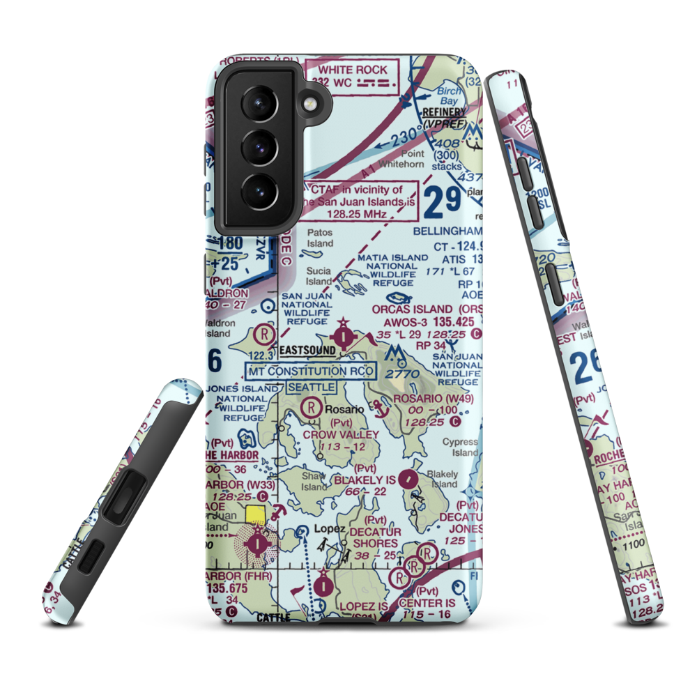 Orcas Island Airport (ORS) VFR Sectional Samsung Phone Case Samsung Galaxy S21 Plus model shown