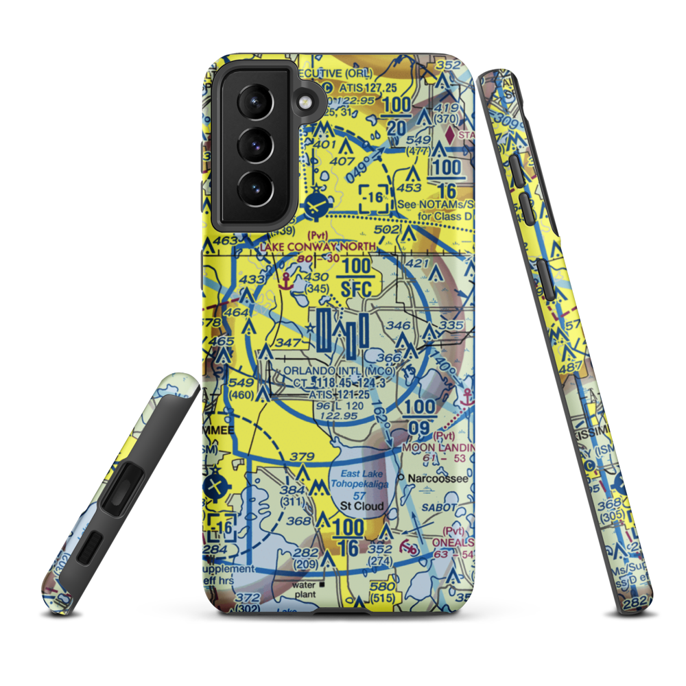 Orlando International Airport (MCO) VFR Sectional Samsung Phone Case Samsung Galaxy S21 FE model shown