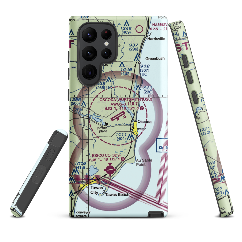 Oscoda Wurtsmith Airport (OSC) VFR Sectional Samsung Phone Case Samsung Galaxy S22 Ultra model shown