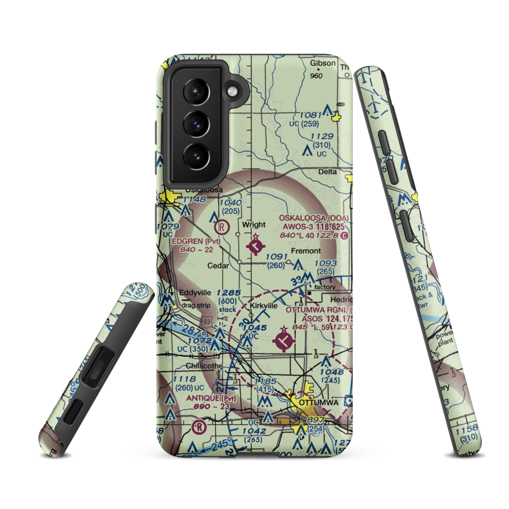 Oskaloosa Municipal Airport (OOA) VFR Sectional Samsung Phone Case Samsung Galaxy S21 FE model shown