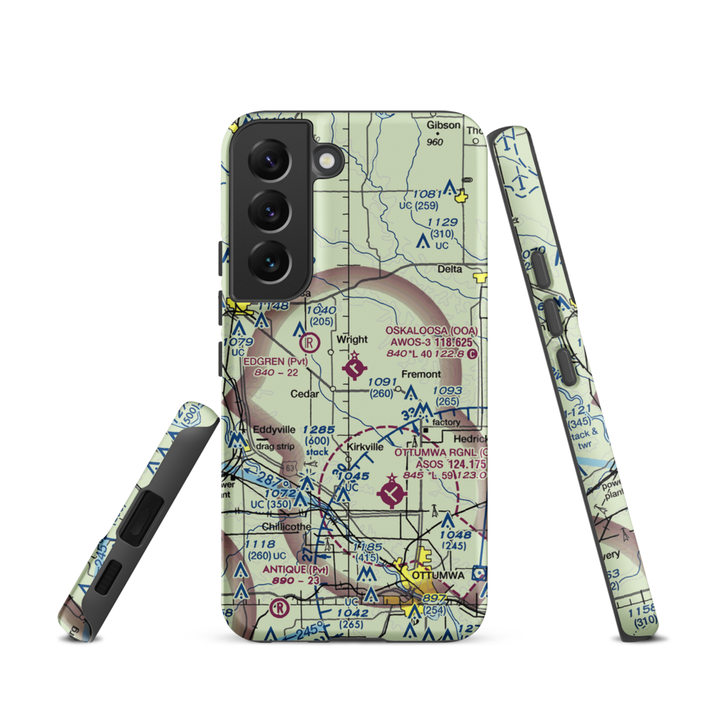 Oskaloosa Municipal Airport (OOA) VFR Sectional Samsung Phone Case Samsung Galaxy S22 model shown