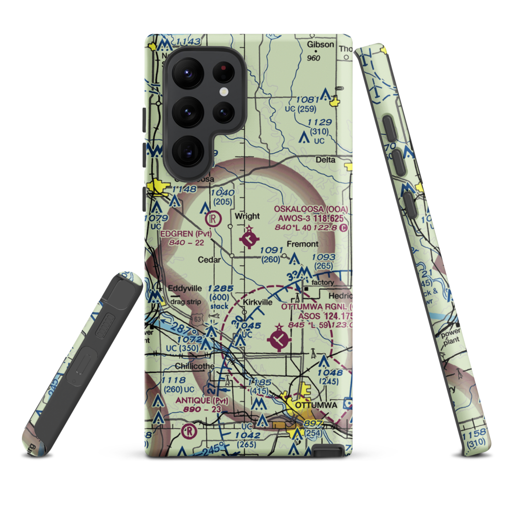 Oskaloosa Municipal Airport (OOA) VFR Sectional Samsung Phone Case Samsung Galaxy S22 Ultra model shown