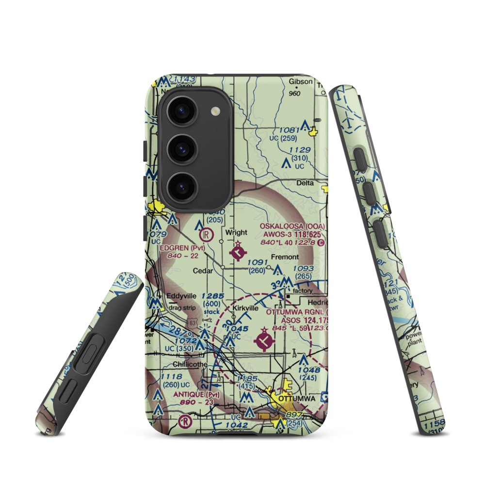 Oskaloosa Municipal Airport (OOA) VFR Sectional Samsung Phone Case Samsung Galaxy S23 model shown