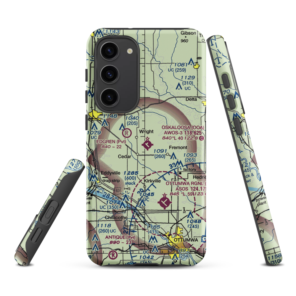Oskaloosa Municipal Airport (OOA) VFR Sectional Samsung Phone Case Samsung Galaxy S23 Plus model shown