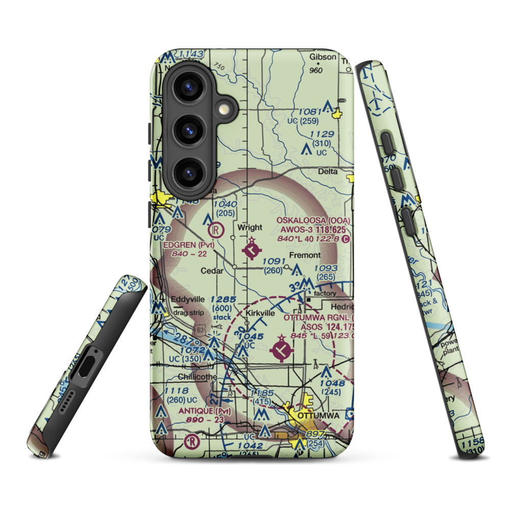 Oskaloosa Municipal Airport (OOA) VFR Sectional Samsung Phone Case Samsung Galaxy S24 Plus model shown