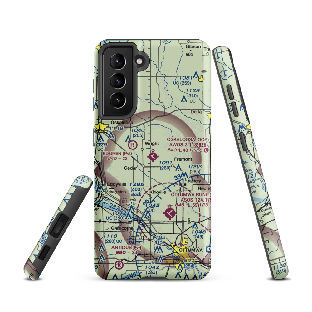 Oskaloosa Municipal Airport (OOA) VFR Sectional Samsung Phone Case Samsung Galaxy S21 model shown