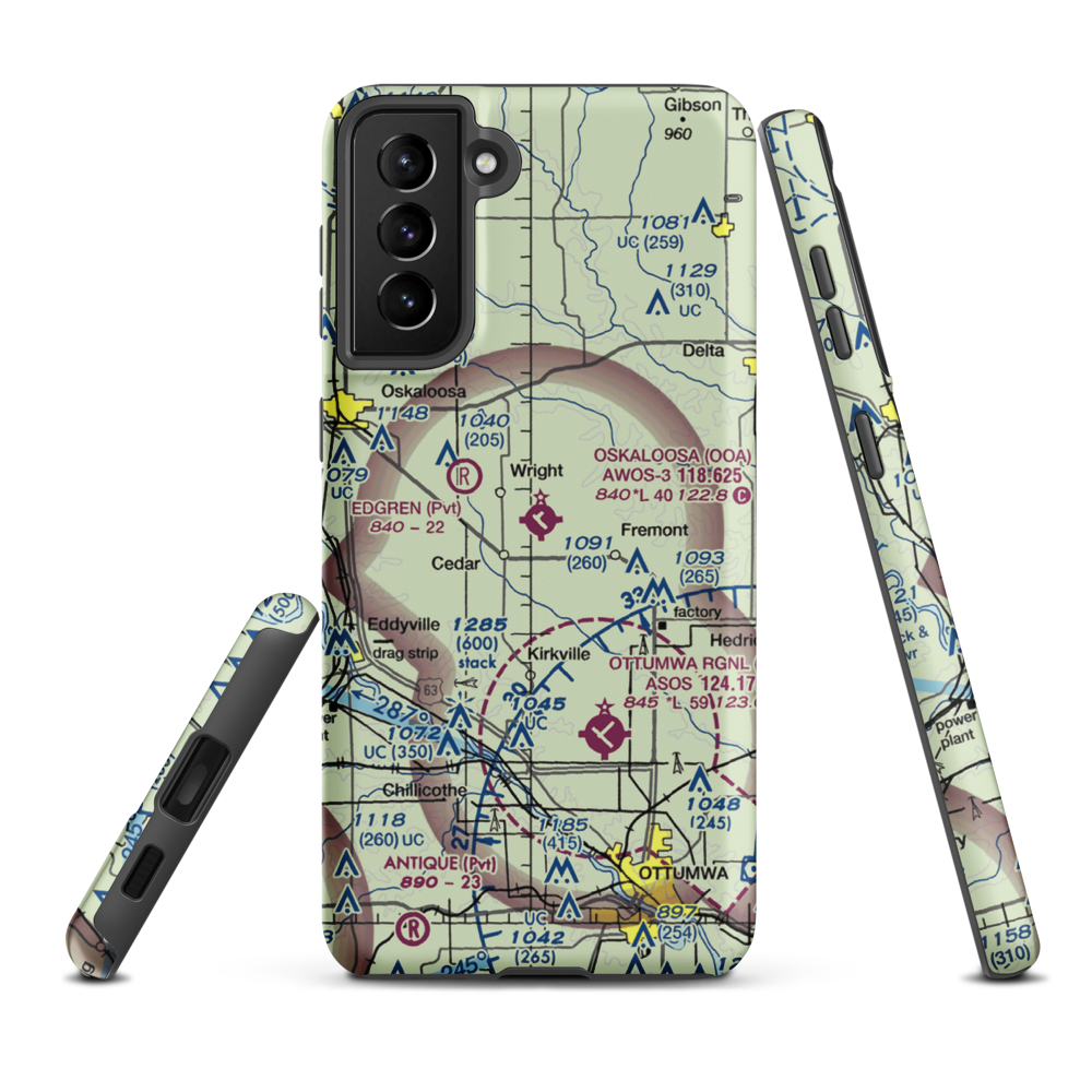 Oskaloosa Municipal Airport (OOA) VFR Sectional Samsung Phone Case Samsung Galaxy S21 Plus model shown