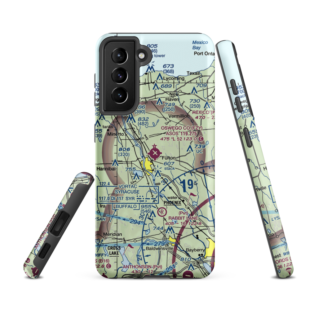 Oswego County Airport (FZY) VFR Sectional Samsung Phone Case Samsung Galaxy S21 FE model shown