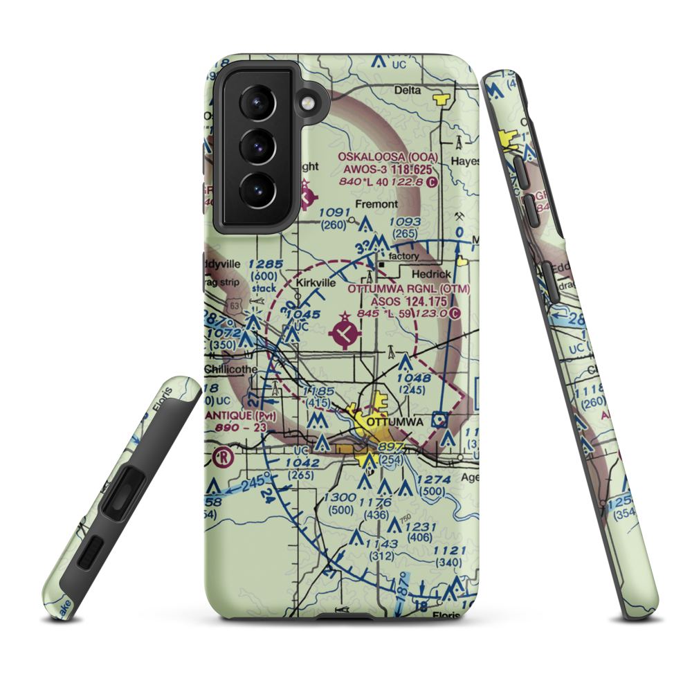 Ottumwa Regional Airport (OTM) VFR Sectional Samsung Phone Case Samsung Galaxy S21 FE model shown
