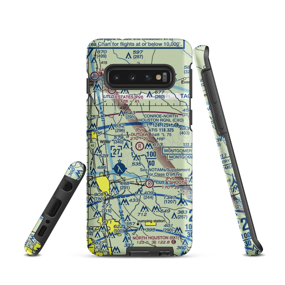 Outlaw Flyers Airport (16XS) VFR Sectional Samsung Phone Case Samsung Galaxy S10 model shown