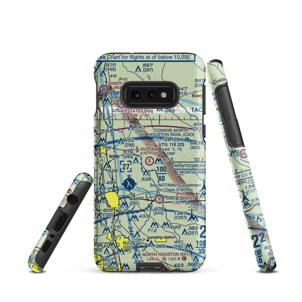 Outlaw Flyers Airport (16XS) VFR Sectional Samsung Phone Case Samsung Galaxy S10 Plus model shown