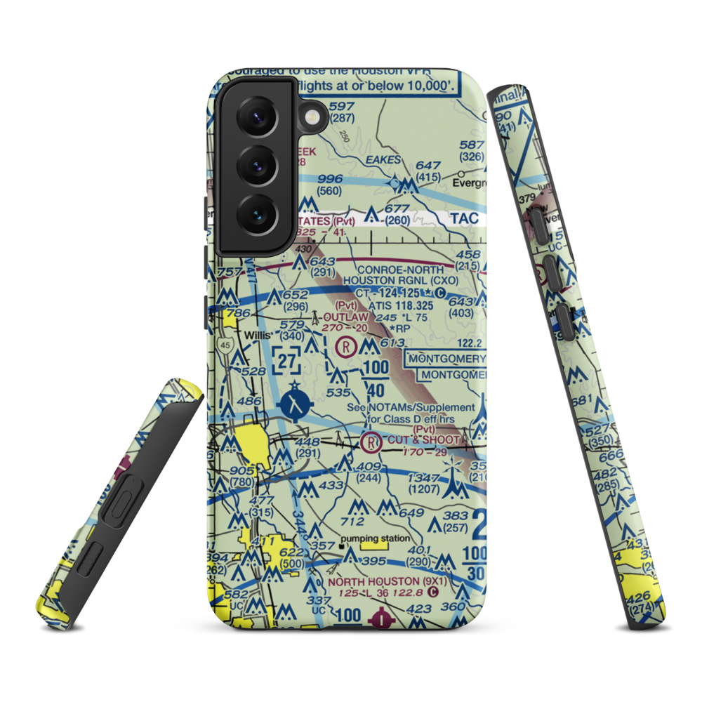 Outlaw Flyers Airport (16XS) VFR Sectional Samsung Phone Case Samsung Galaxy S22 Plus model shown