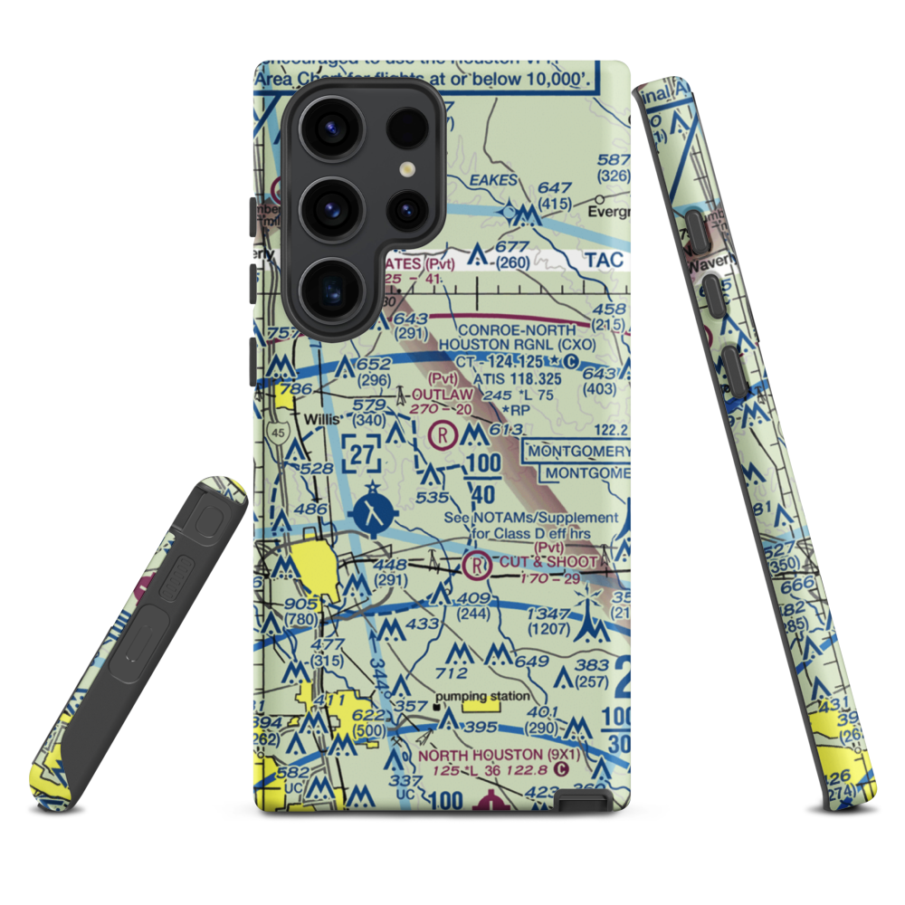 Outlaw Flyers Airport (16XS) VFR Sectional Samsung Phone Case Samsung Galaxy S23 Ultra model shown
