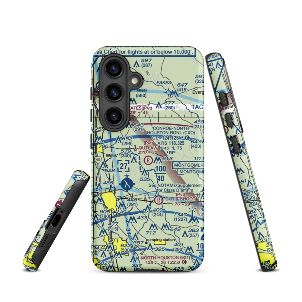 Outlaw Flyers Airport (16XS) VFR Sectional Samsung Phone Case Samsung Galaxy S24 model shown