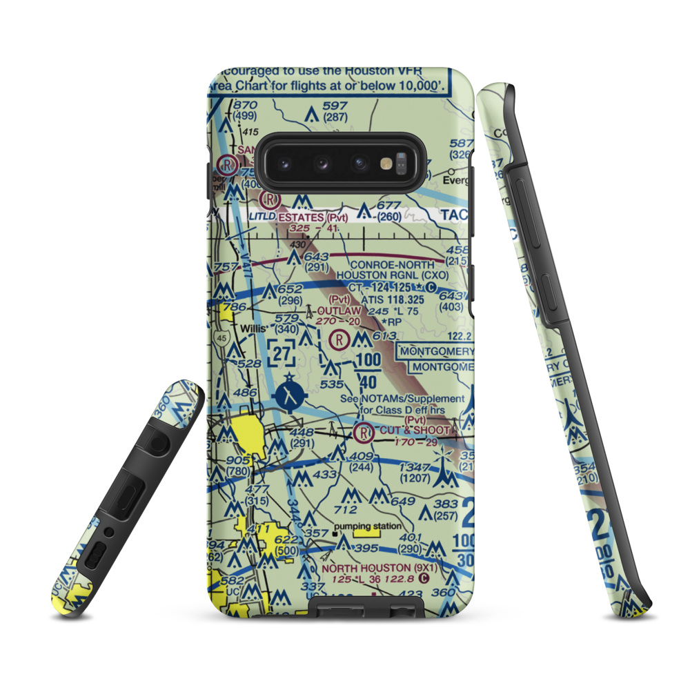 Outlaw Flyers Airport (16XS) VFR Sectional Samsung Phone Case Samsung Galaxy S10e model shown