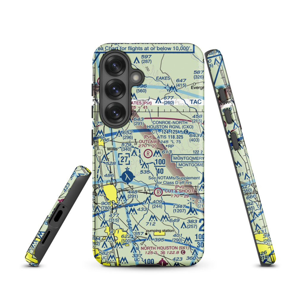 Outlaw Flyers Airport (16XS) VFR Sectional Samsung Phone Case Samsung Galaxy S25 model shown