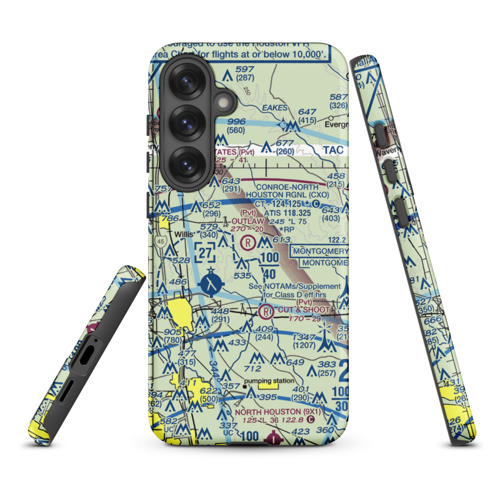 Outlaw Flyers Airport (16XS) VFR Sectional Samsung Phone Case Samsung Galaxy S25 Plus model shown