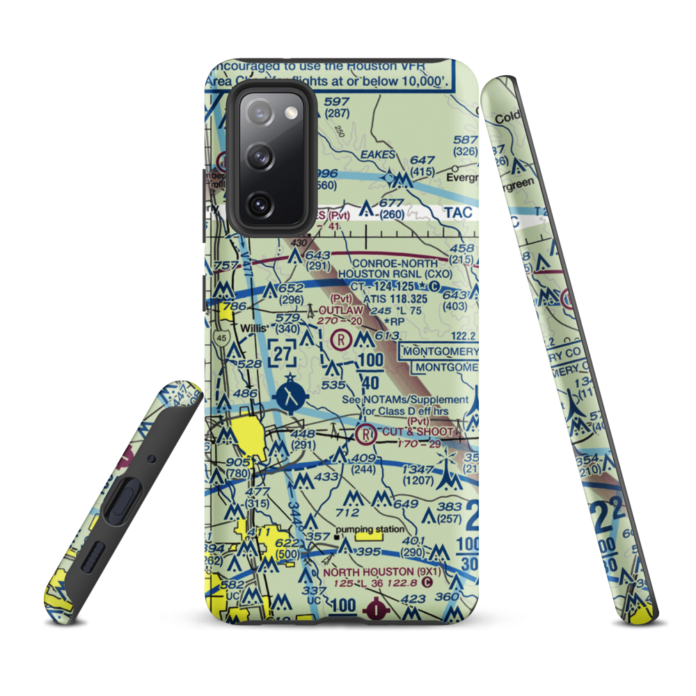 Outlaw Flyers Airport (16XS) VFR Sectional Samsung Phone Case Samsung Galaxy S20 FE model shown
