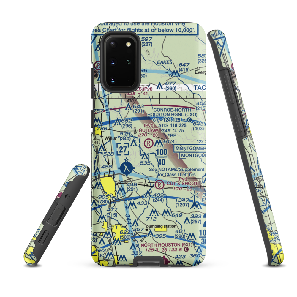 Outlaw Flyers Airport (16XS) VFR Sectional Samsung Phone Case Samsung Galaxy S20 Plus model shown