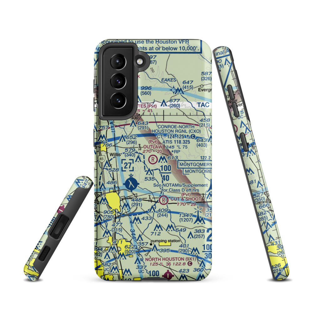 Outlaw Flyers Airport (16XS) VFR Sectional Samsung Phone Case Samsung Galaxy S21 model shown