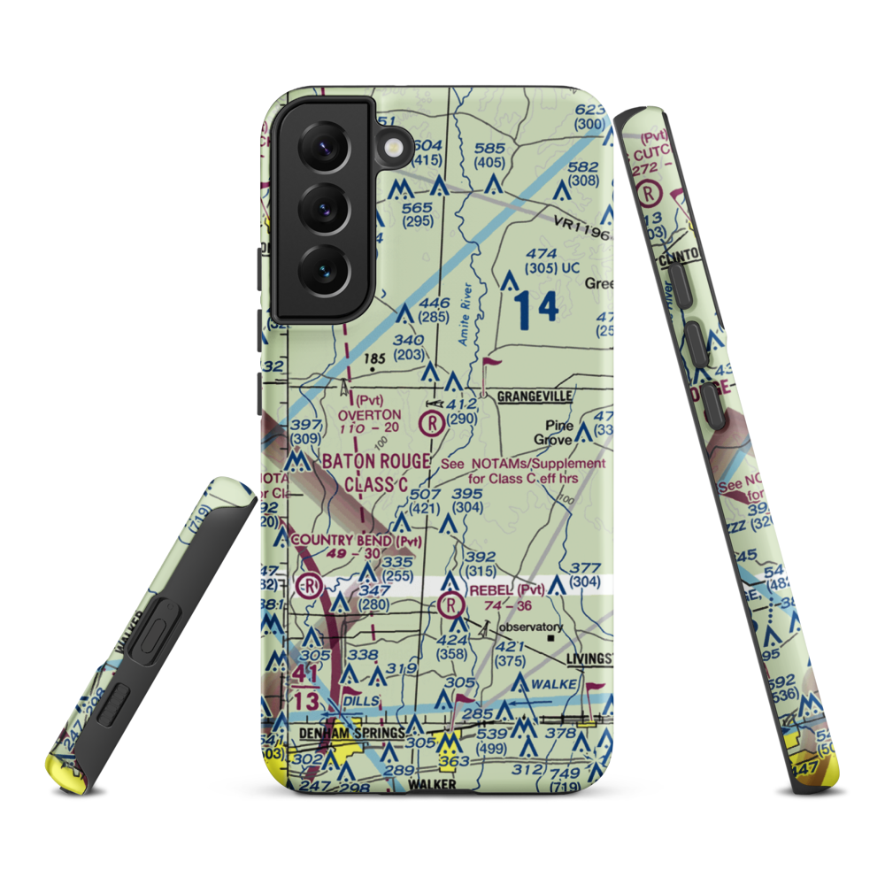 Overton Private Airport (4LA8) VFR Sectional Samsung Phone Case Samsung Galaxy S22 Plus model shown