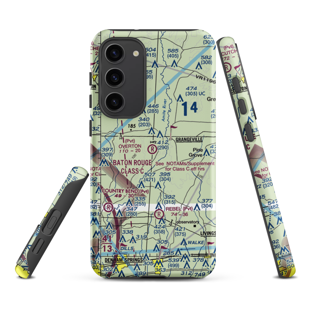 Overton Private Airport (4LA8) VFR Sectional Samsung Phone Case Samsung Galaxy S23 Plus model shown