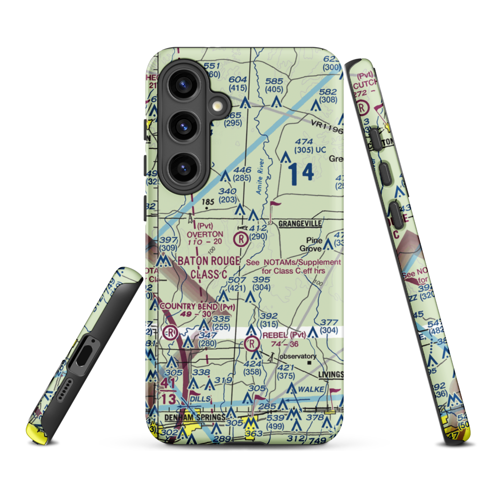 Overton Private Airport (4LA8) VFR Sectional Samsung Phone Case Samsung Galaxy S24 Plus model shown