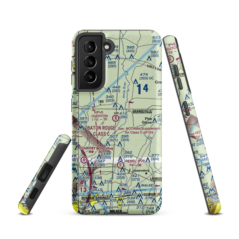 Overton Private Airport (4LA8) VFR Sectional Samsung Phone Case Samsung Galaxy S21 model shown