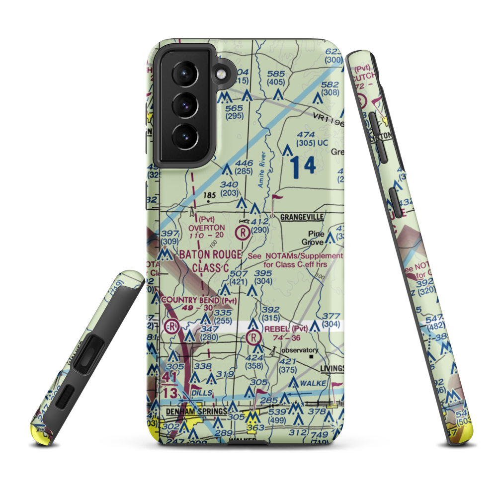 Overton Private Airport (4LA8) VFR Sectional Samsung Phone Case Samsung Galaxy S21 FE model shown