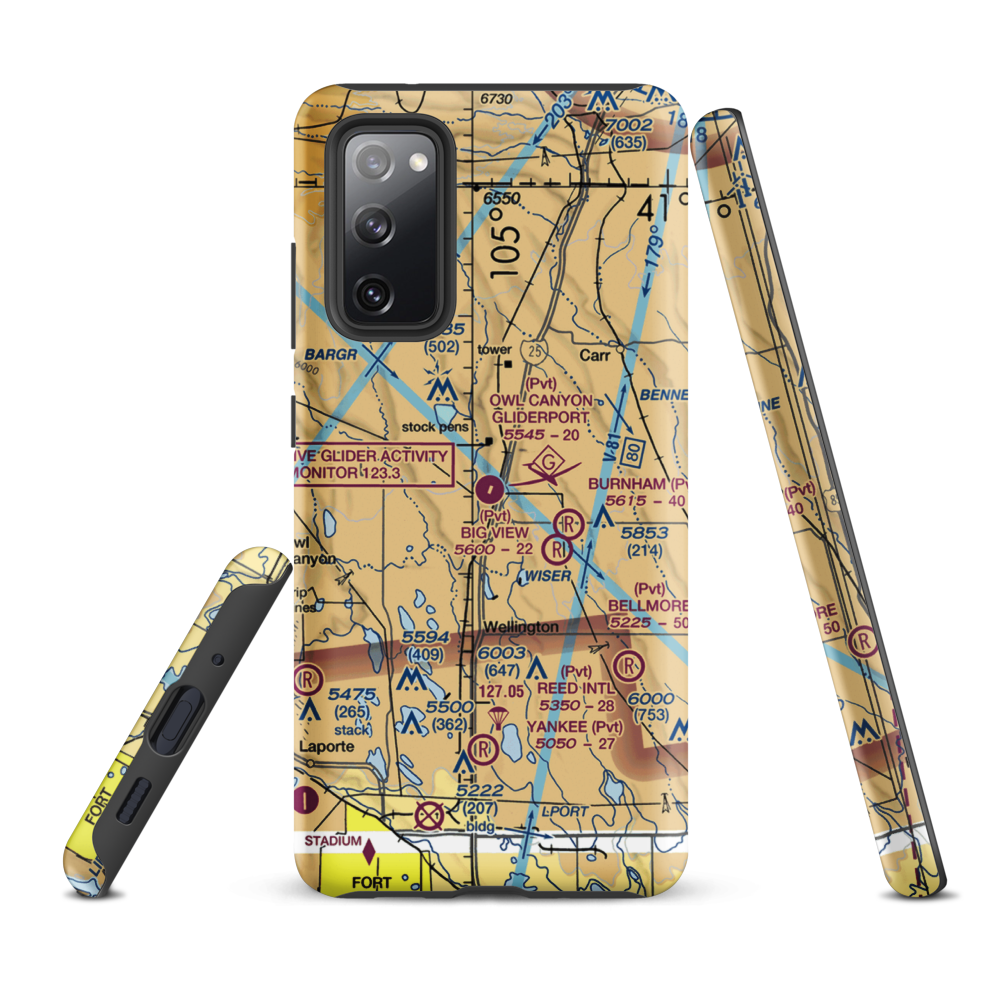 Owl Canyon Gliderport (4CO2) VFR Sectional Samsung Phone Case Samsung Galaxy S20 FE model shown