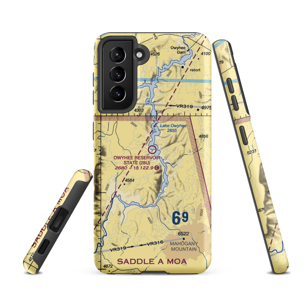Owyhee Reservoir State Airport (28U) VFR Sectional Samsung Phone Case Samsung Galaxy S21 FE model shown