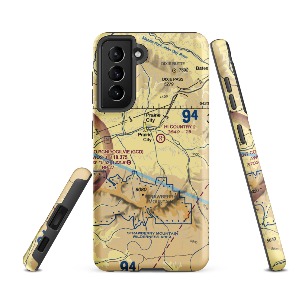 Oxbow Ranch Airport (OR17) VFR Sectional Samsung Phone Case Samsung Galaxy S21 FE model shown