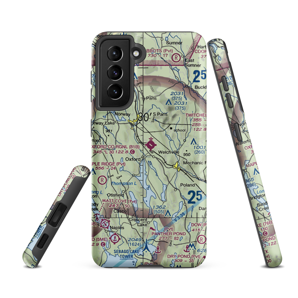 Oxford County Regional Airport (81B) VFR Sectional Samsung Phone Case Samsung Galaxy S21 FE model shown