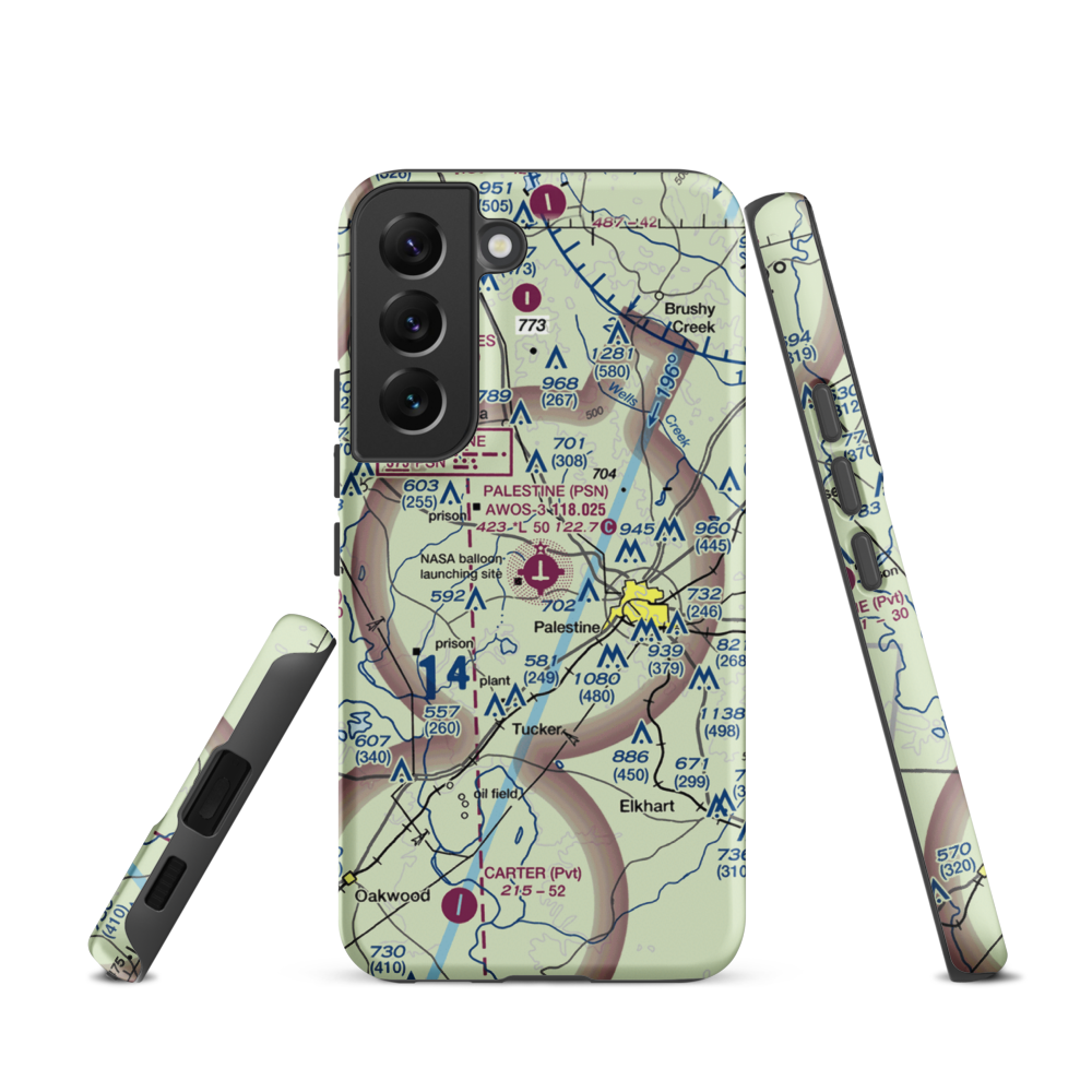 Palestine Municipal Airport (PSN) VFR Sectional Samsung Phone Case Samsung Galaxy S22 model shown