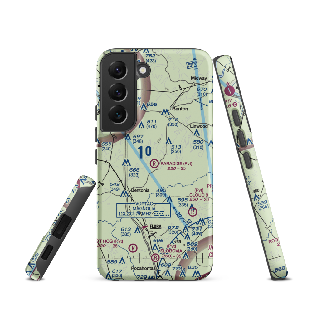 Paradise Airport (99MS) VFR Sectional Samsung Phone Case Samsung Galaxy S22 model shown