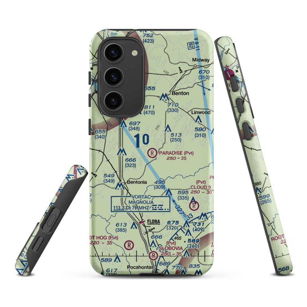 Paradise Airport (99MS) VFR Sectional Samsung Phone Case Samsung Galaxy S23 Plus model shown