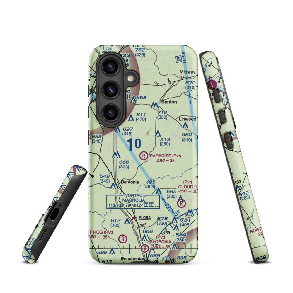 Paradise Airport (99MS) VFR Sectional Samsung Phone Case Samsung Galaxy S24 model shown