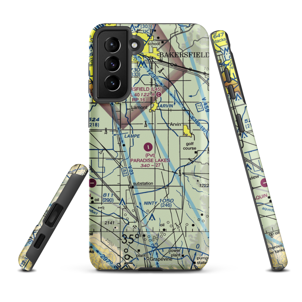 Paradise Lakes Airport (7CA2) VFR Sectional Samsung Phone Case Samsung Galaxy S21 FE model shown