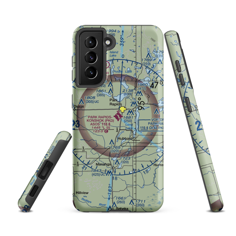 Park Rapids Municipal Konshok Field (PKD) VFR Sectional Samsung Phone Case Samsung Galaxy S21 FE model shown