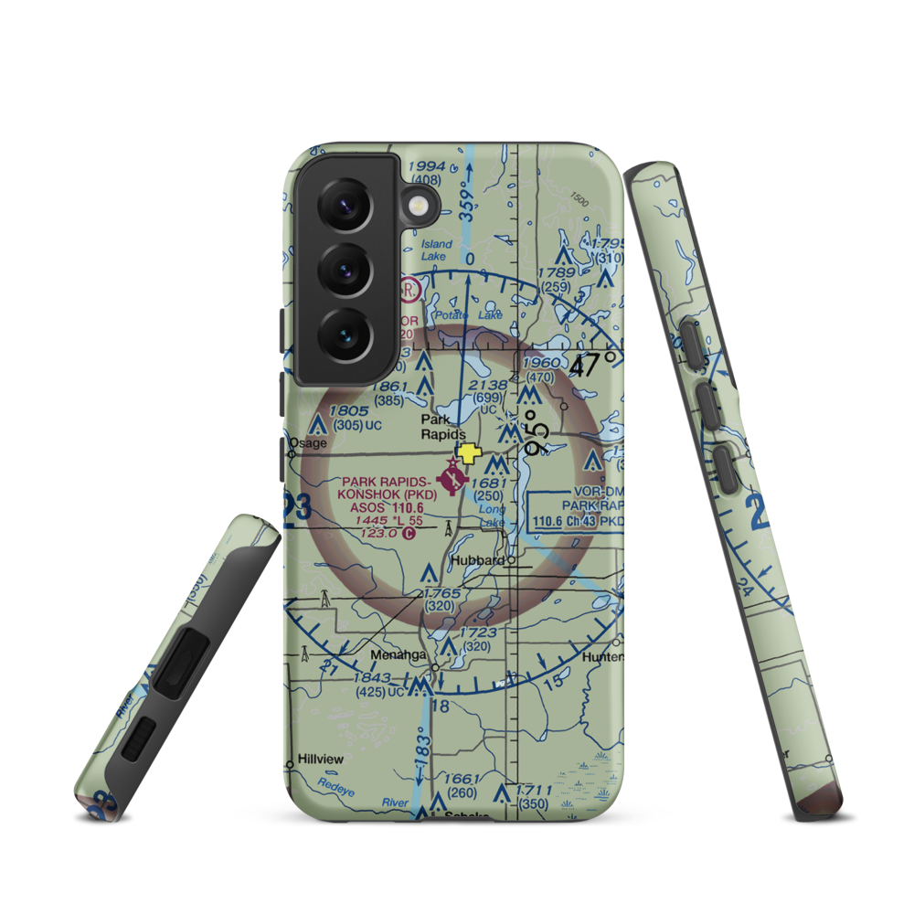 Park Rapids Municipal Konshok Field (PKD) VFR Sectional Samsung Phone Case Samsung Galaxy S22 model shown