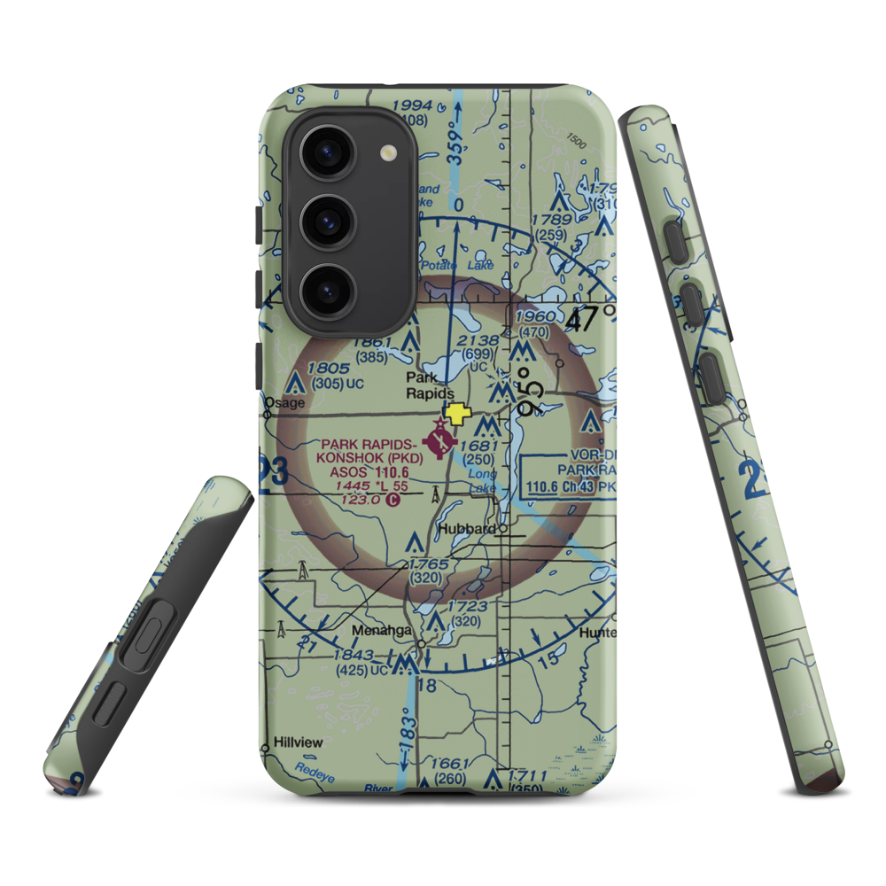 Park Rapids Municipal Konshok Field (PKD) VFR Sectional Samsung Phone Case Samsung Galaxy S23 Plus model shown