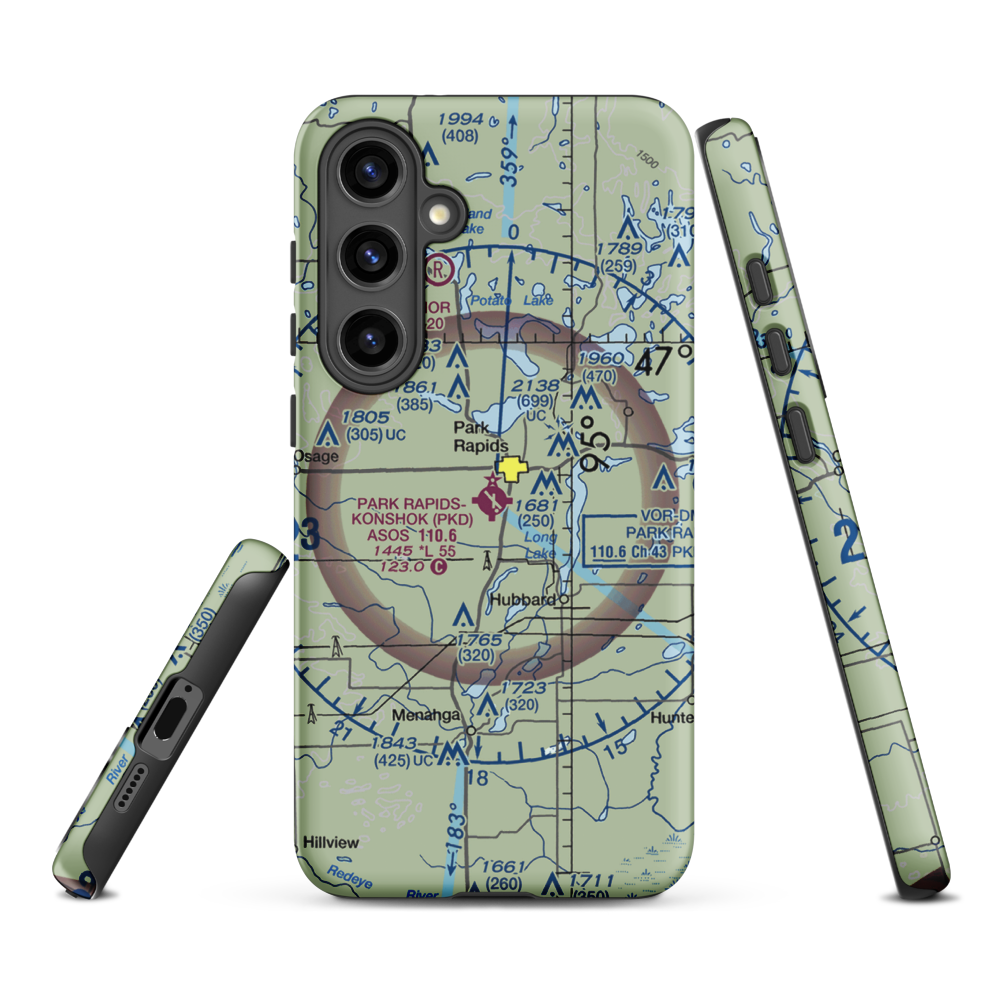 Park Rapids Municipal Konshok Field (PKD) VFR Sectional Samsung Phone Case Samsung Galaxy S24 Plus model shown