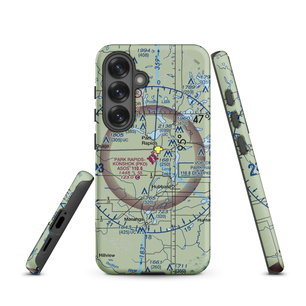 Park Rapids Municipal Konshok Field (PKD) VFR Sectional Samsung Phone Case Samsung Galaxy S25 model shown