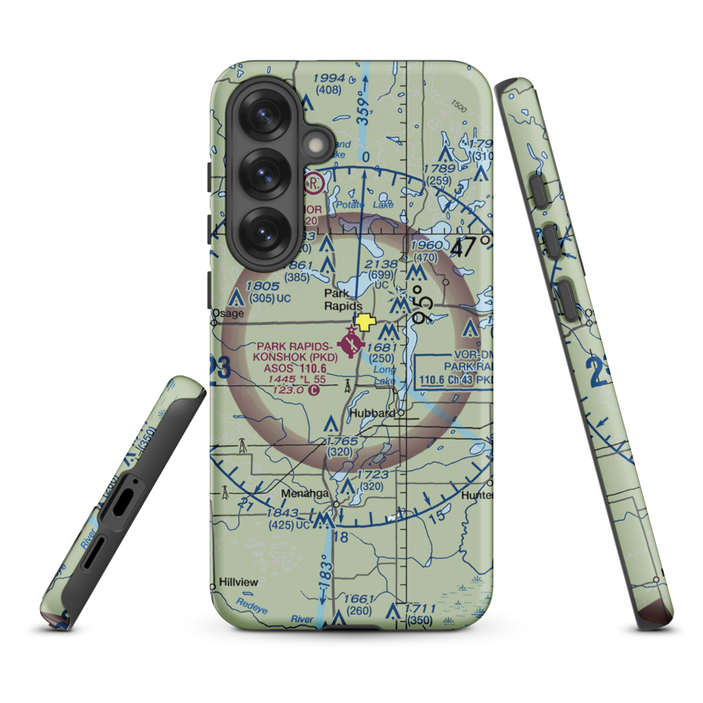 Park Rapids Municipal Konshok Field (PKD) VFR Sectional Samsung Phone Case Samsung Galaxy S25 Plus model shown