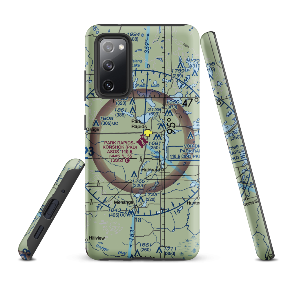 Park Rapids Municipal Konshok Field (PKD) VFR Sectional Samsung Phone Case Samsung Galaxy S20 FE model shown