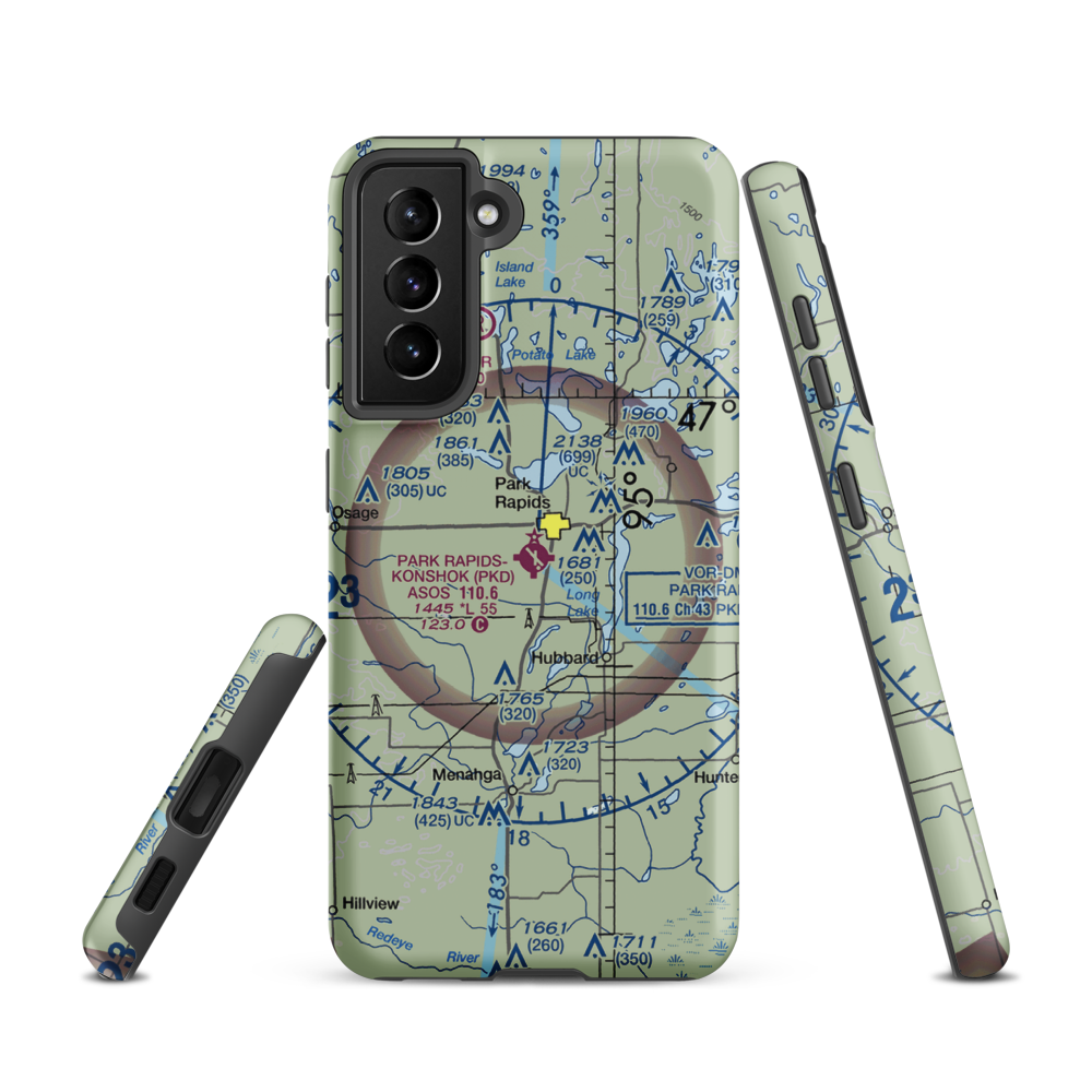 Park Rapids Municipal Konshok Field (PKD) VFR Sectional Samsung Phone Case Samsung Galaxy S21 model shown